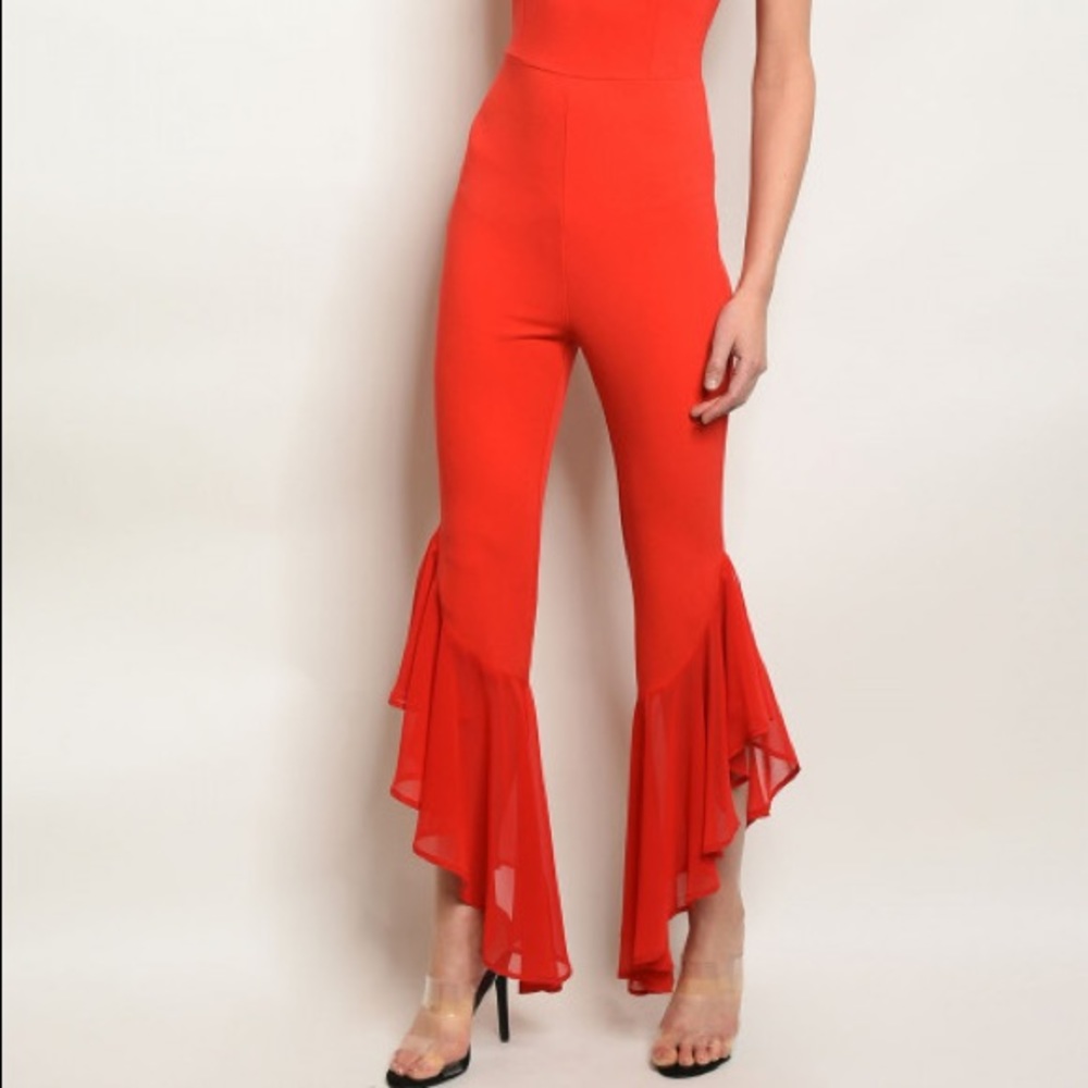 NWT RED ROMPER JUMPSUIT RUFFLE LEGS - Picture 4 of 4